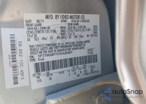 2012 Ford F-250 Xlt z USA, uszkodzony, nr VIN 1FT7W2BT7CEA20267